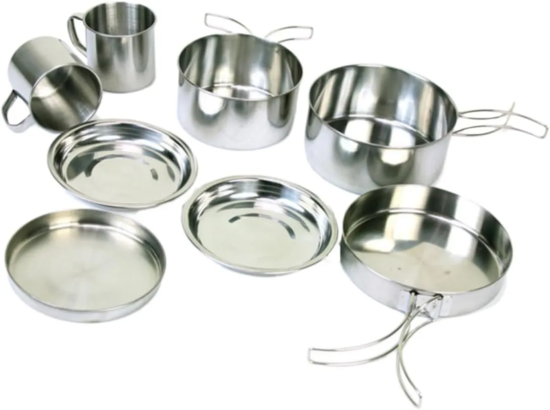 BESPORTBLE Outdoor Kitchen Accessories 8-Piece Stainless Steel Cookware Set Picnic Pot Pan Bowl Plate Cup for Camping Hiking