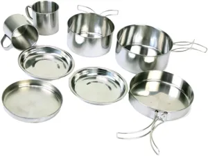 BESPORTBLE Outdoor Kitchen Accessories 8-Piece Stainless Steel Cookware Set Picnic Pot Pan Bowl Plate Cup for Camping Hiking