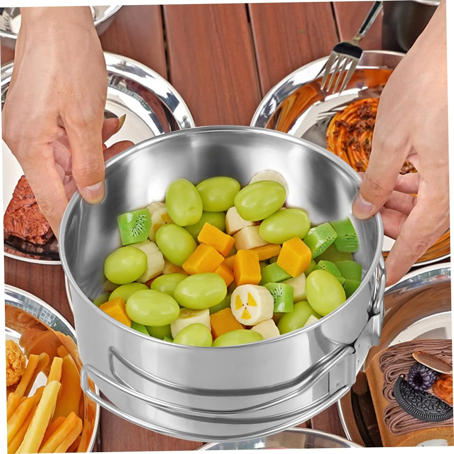 BESPORTBLE Picnic Cooker Camping Frying Pan Pots Casserole Pot with Lid Portable Grill Camping Stove Griddle Wicker