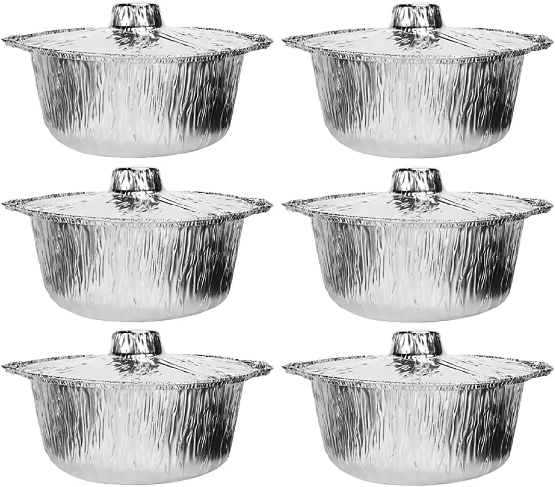 BESPORTBLE Portable Aluminum Foil Pots 6pcsdisposable Pots Lids for Cooking Bbq and Outdoor Adventures