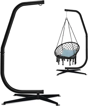 Best Choice Products Metal Hanging Hammock C-Stand for Chair/Weather-Resistant Finish, Offset Base - Stand Only - Black