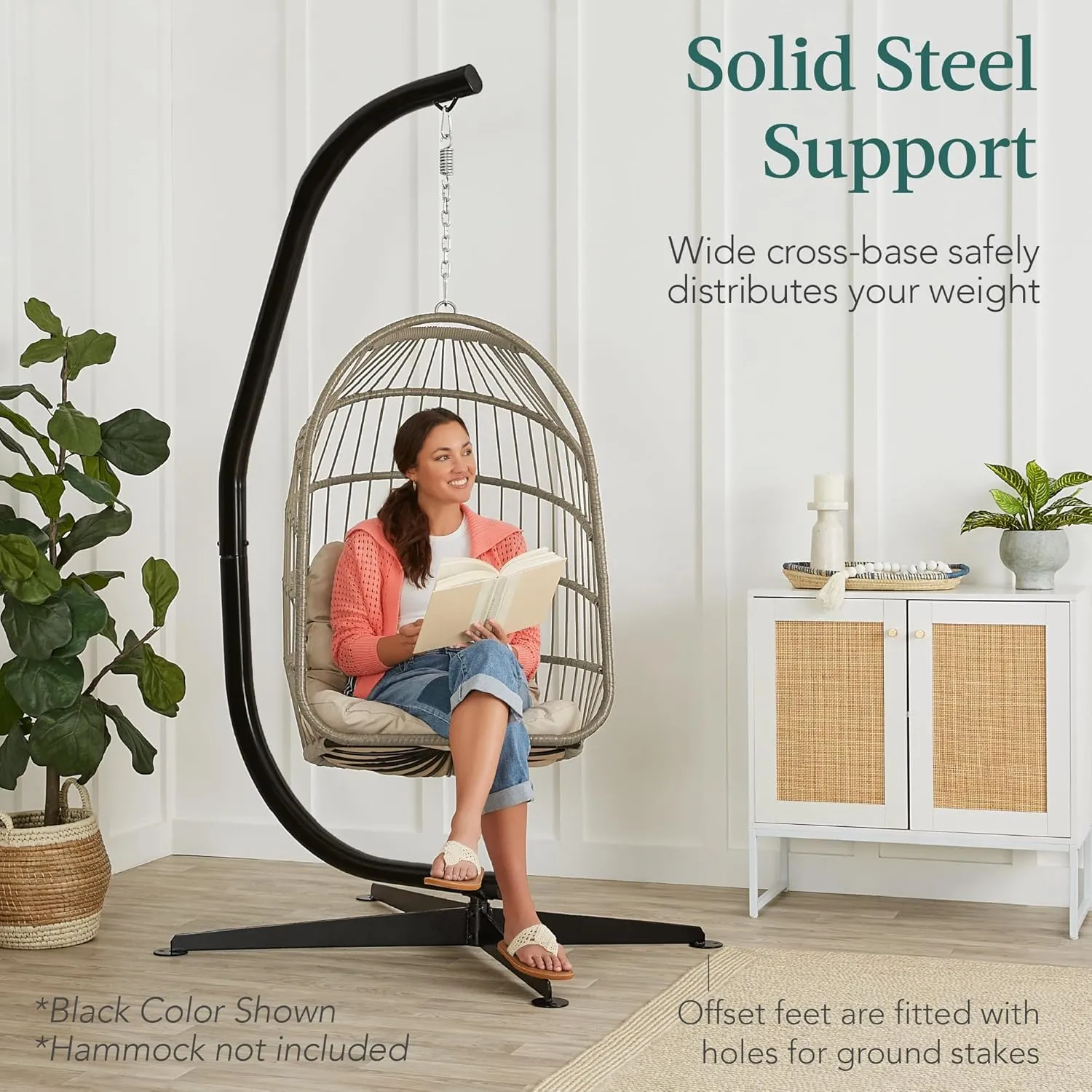 Best Choice Products Metal Hanging Hammock C-Stand for Chair/Weather-Resistant Finish, Offset Base - Stand Only - Brown