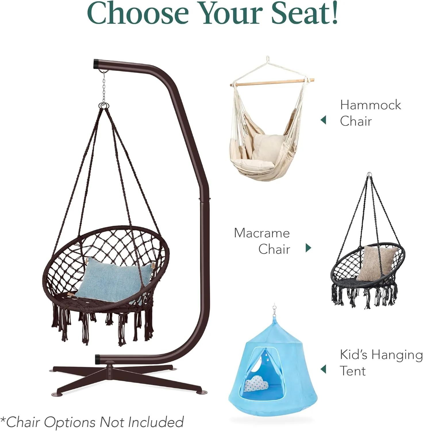 Best Choice Products Metal Hanging Hammock C-Stand for Chair/Weather-Resistant Finish, Offset Base - Stand Only - Brown