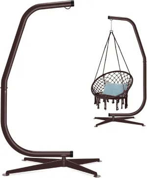 Best Choice Products Metal Hanging Hammock C-Stand for Chair/Weather-Resistant Finish, Offset Base - Stand Only - Brown