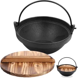 BESTOYARD 1set Iron Soup Pot with Screw-thread Design Non-stick Outdoor Cooking Pot for Ramen Soup and Instant Noodles Ergonomic Handle for Easy Handling for Home and Picnics