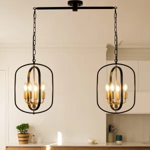 Black and Gold Chandelier for Dining Room, Pendant Lights Kitchen Island, Adjustable Farmhouse Pendant Light Fixtures Hanging Rustic Modern Farmhouse Chandelier for Kitchen, Hallway, Bar, Cafe