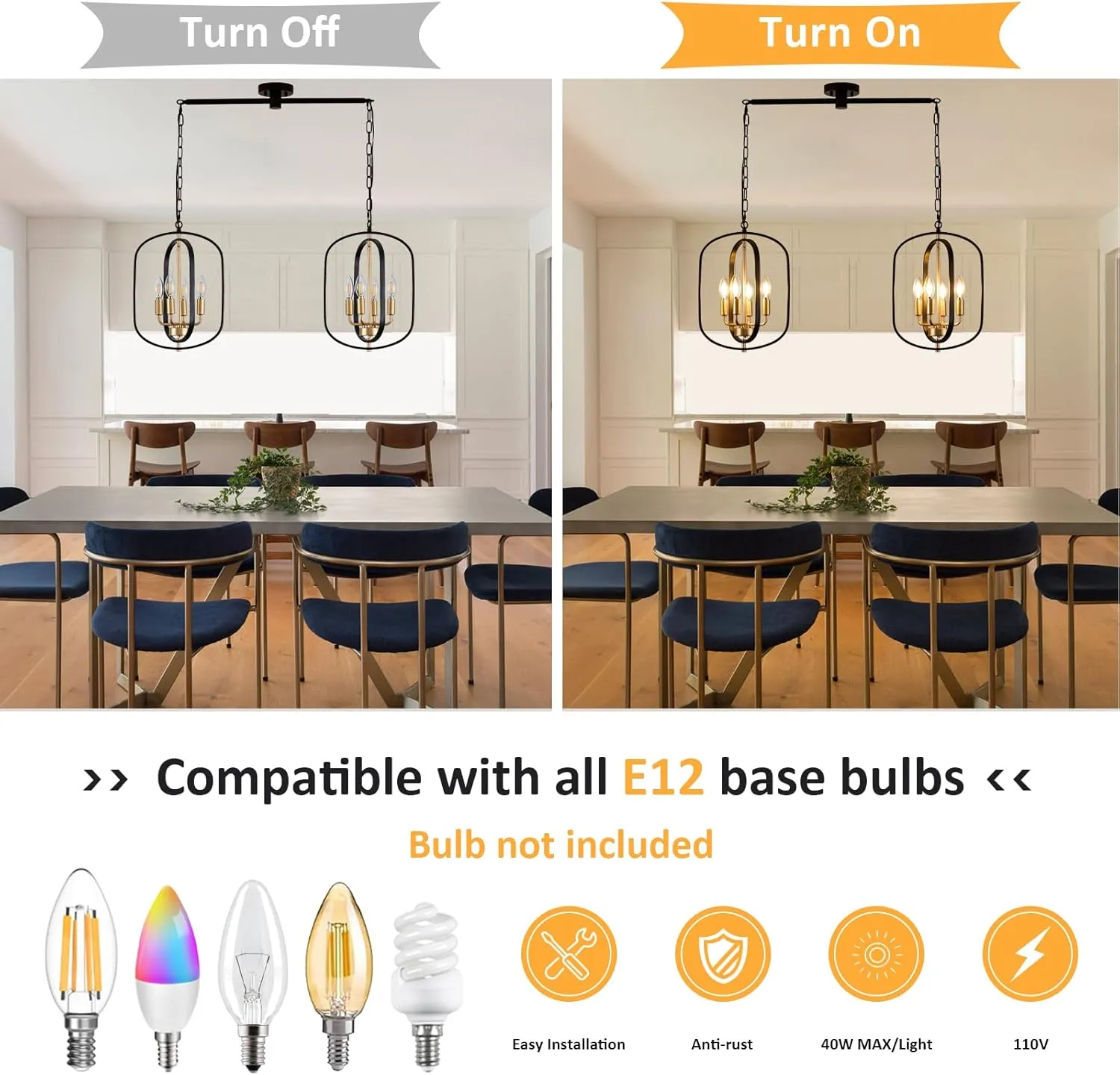 Black and Gold Chandelier for Dining Room, Pendant Lights Kitchen Island, Adjustable Farmhouse Pendant Light Fixtures Hanging Rustic Modern Farmhouse Chandelier for Kitchen, Hallway, Bar, Cafe