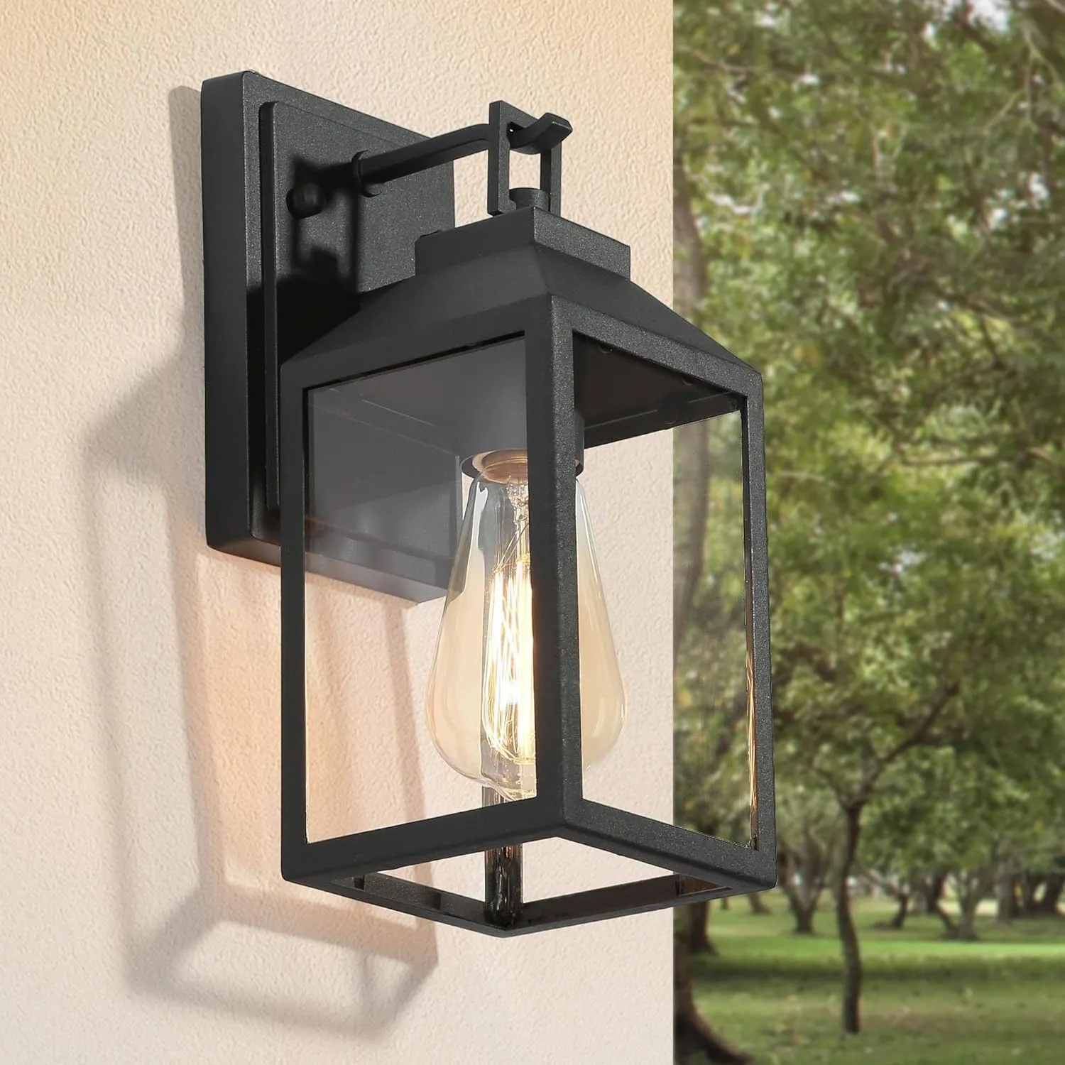 Black Farmhouse Outdoor Wall Lights, Exterior Anti-Rust Waterproof Wall Mount Sconce Lantern Light Fixture with Clear Glass Shade for Porch, Patio, Froot Door, Garage