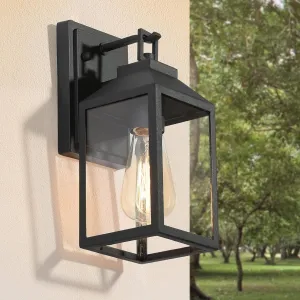 Black Farmhouse Outdoor Wall Lights, Exterior Anti-Rust Waterproof Wall Mount Sconce Lantern Light Fixture with Clear Glass Shade for Porch, Patio, Froot Door, Garage