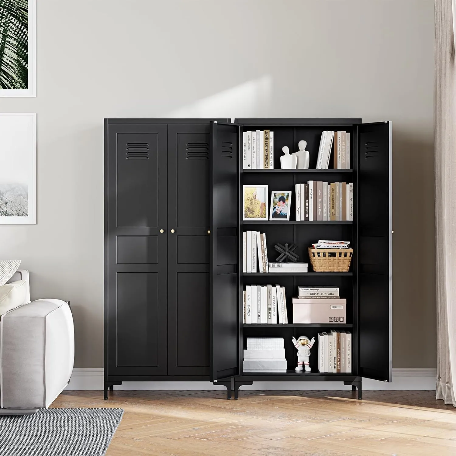 Black Pantry Storage Cabinet 61-Inch High Cupborad Storage Cabinets with Doors and Shelves, Metal Kitchen Cabinet for Home, Dining Room, Bedroom, Living Room, Bathroom