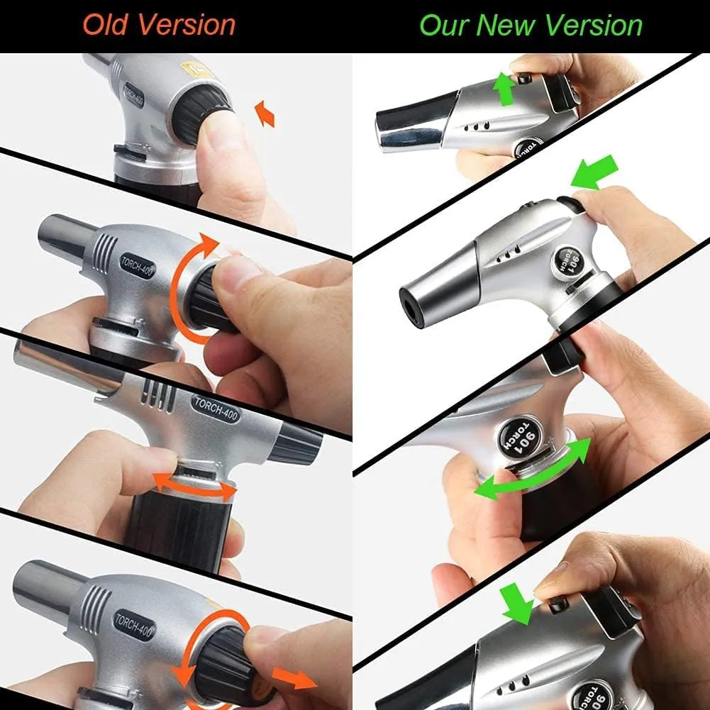 Blow Torch, Professional Kitchen Cooking Torch with Lock Adjustable Flame Refillable Mini Blow Torch Lighter for BBQ, Baking, Brulee Creme, Crafts and Soldering (Butane Gas Excluded)