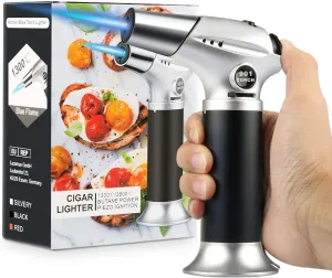 Blow Torch, Professional Kitchen Cooking Torch with Lock Adjustable Flame Refillable Mini Blow Torch Lighter for BBQ, Baking, Brulee Creme, Crafts and Soldering (Butane Gas Excluded)