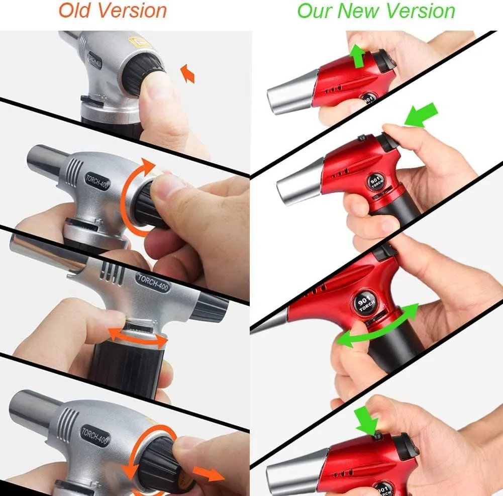 Blow Torch, Professional Kitchen Cooking Torch with Lock Adjustable Flame Refillable Mini Blow Torch Lighter for BBQ, Baking, Brulee Creme, Crafts and Soldering(Butane Gas Excluded)