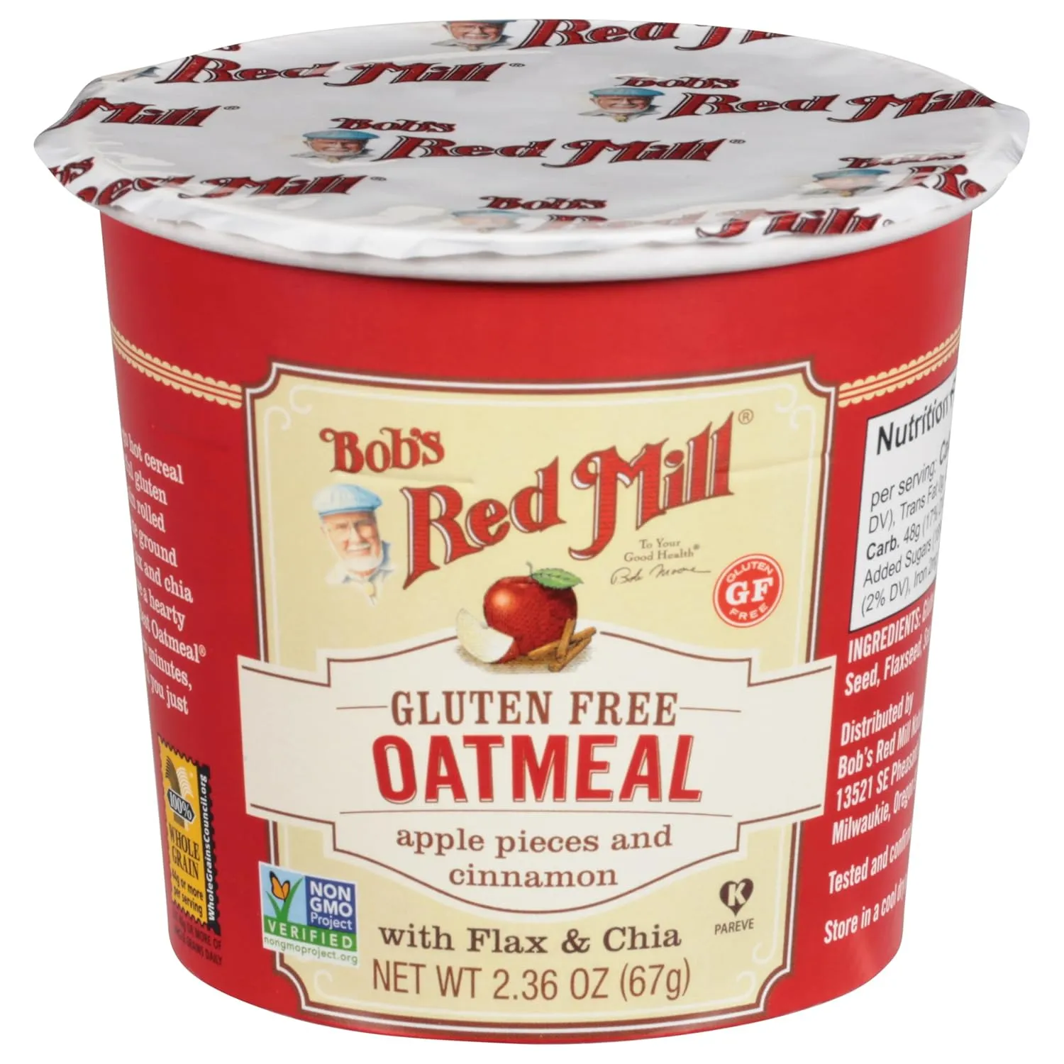 Bob's Red Mill Apple Cinnamon Oatmeal Cup, 1 cup (Pack of 12) - Non GMO, Whole Grain, Kosher