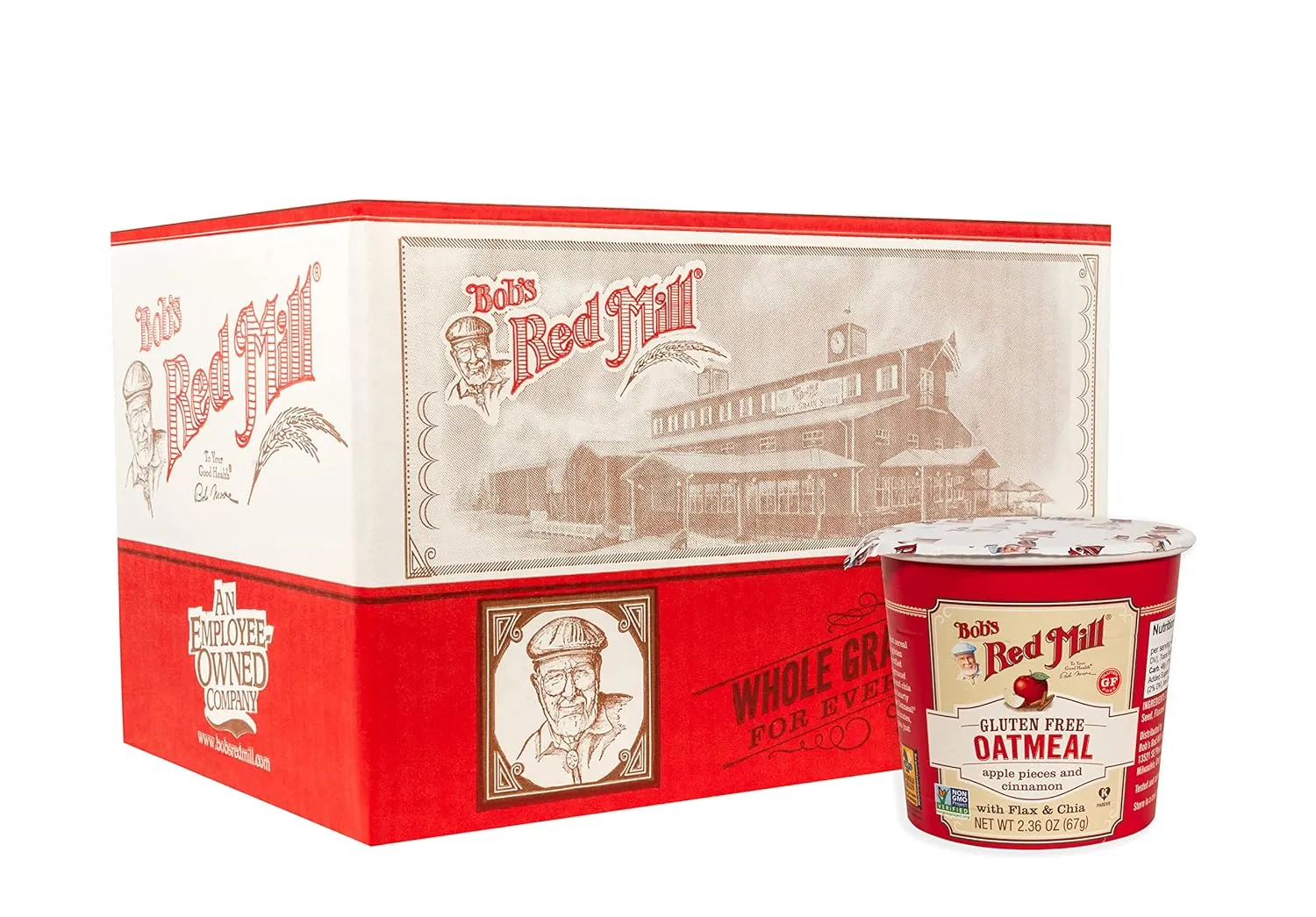Bob's Red Mill Apple Cinnamon Oatmeal Cup, 1 cup (Pack of 12) - Non GMO, Whole Grain, Kosher