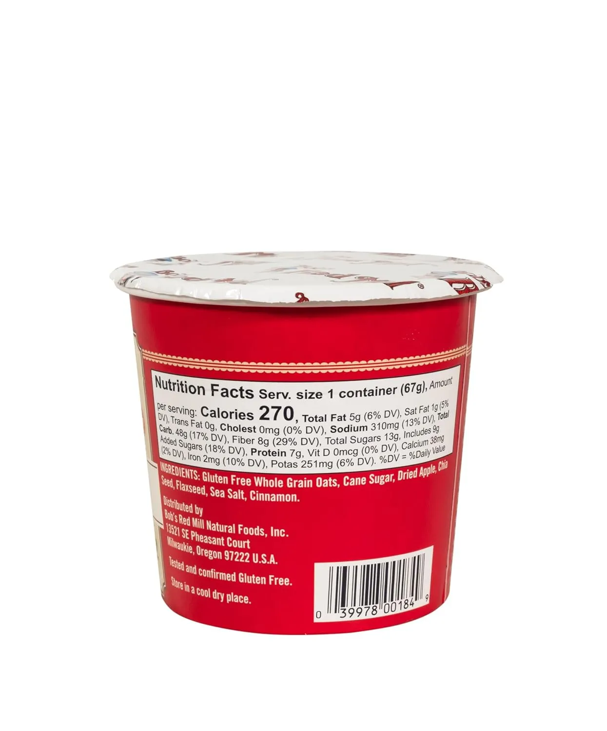 Bob's Red Mill Apple Cinnamon Oatmeal Cup, 1 cup (Pack of 12) - Non GMO, Whole Grain, Kosher