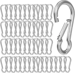 BoxerTool Spring Snap Hook Carabiner 1/4" (50 Pack) - Heavy Duty Steel/Zinc Plated - Multipurpose Carabiner