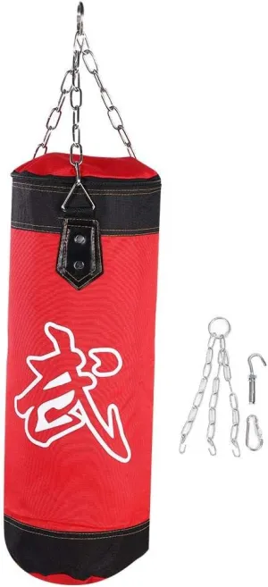 Boxing Training Punch Bag, Canvas Punching Bag Set with Sandbag/Metal Chain/Hook/Carabiner, Perfect for Developing Hand and Foot Technique(Red 60cm)