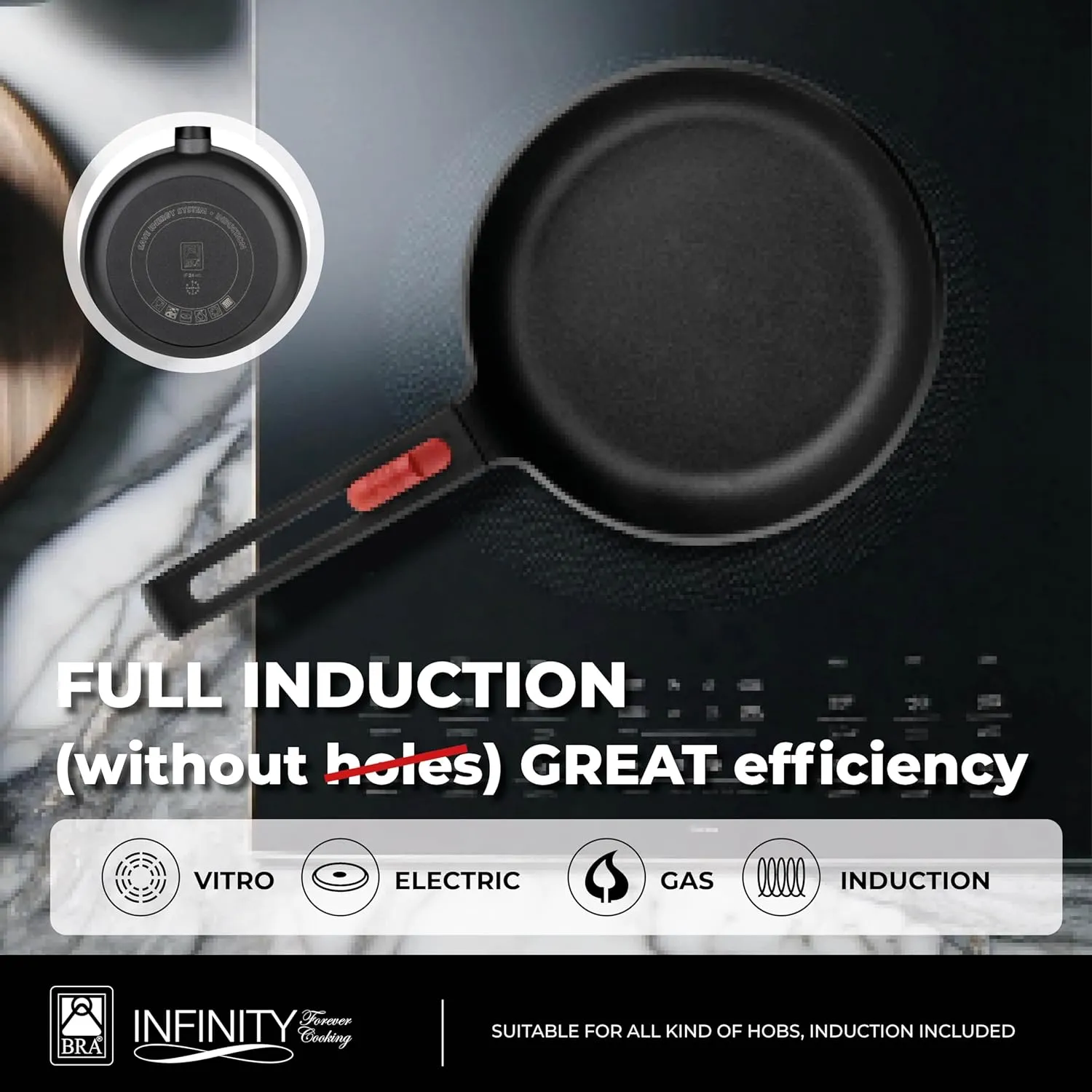 BRA COOKWARE Infinity 12 Piece Cookware Set | Cast Aluminum Kitchenware | 2 Pots, 1 Sauté Pan, 3 Pans, 1 Saucepan, 1 Grill, 4 Lids | 3Layer Non-Stick | All Stovetops | PFOA Free | Removable Handle