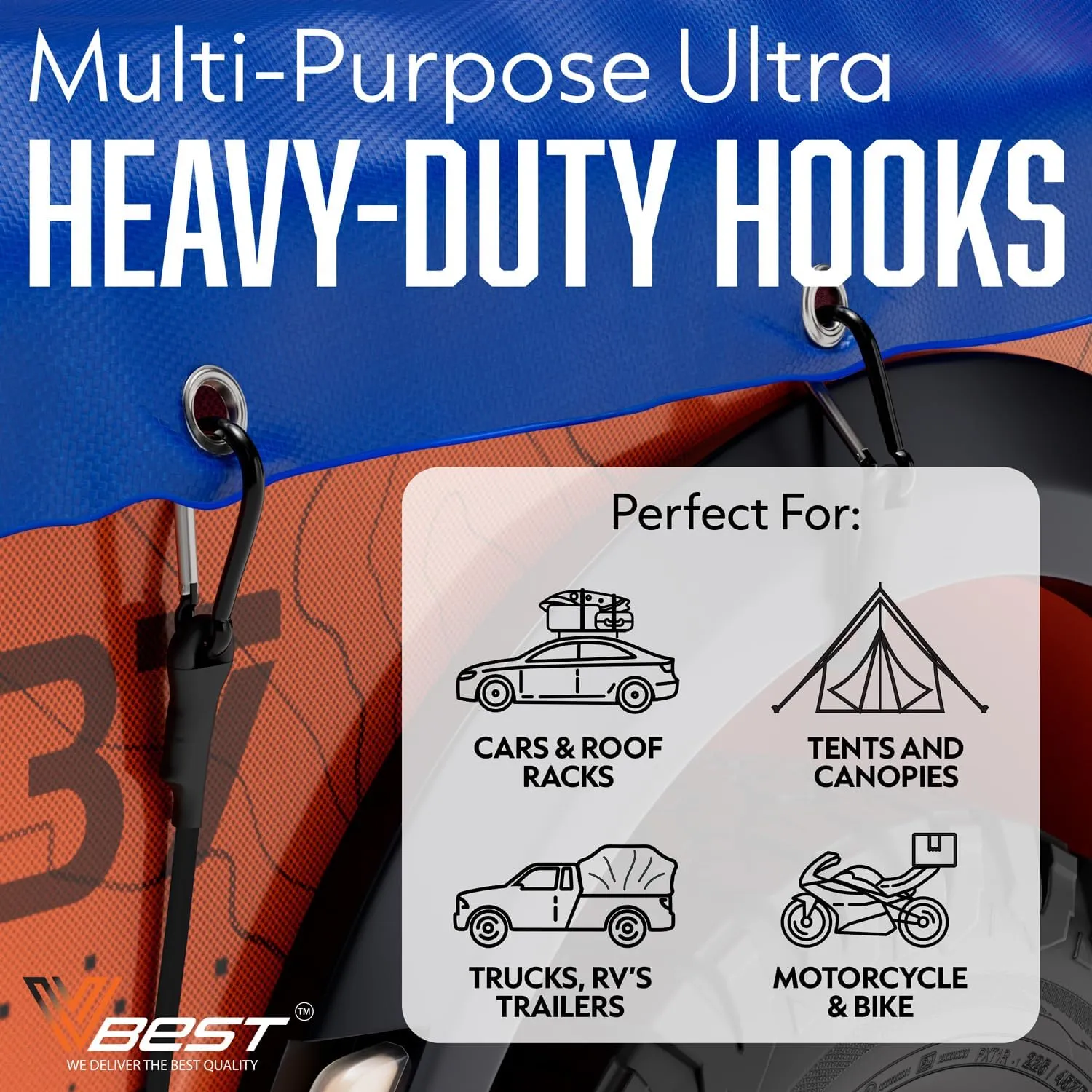 Bungee Cords with Hooks 24 Inch - 6 Pack Heavy Duty Outdoor Black Bungie Straps with Carabiner Hooks 200 LB Break Strength - UV & Weather Resistant Bungy Cords Set