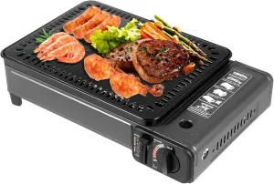 Butane Grill Stove,Portable Camping Grill Gas Stove,Free Standing Bbq Grill,Butane Gas Stove With Grilling Net Carry Case And Butane Canister Lock For Camping Traveling Outdoor Cooking(Black)