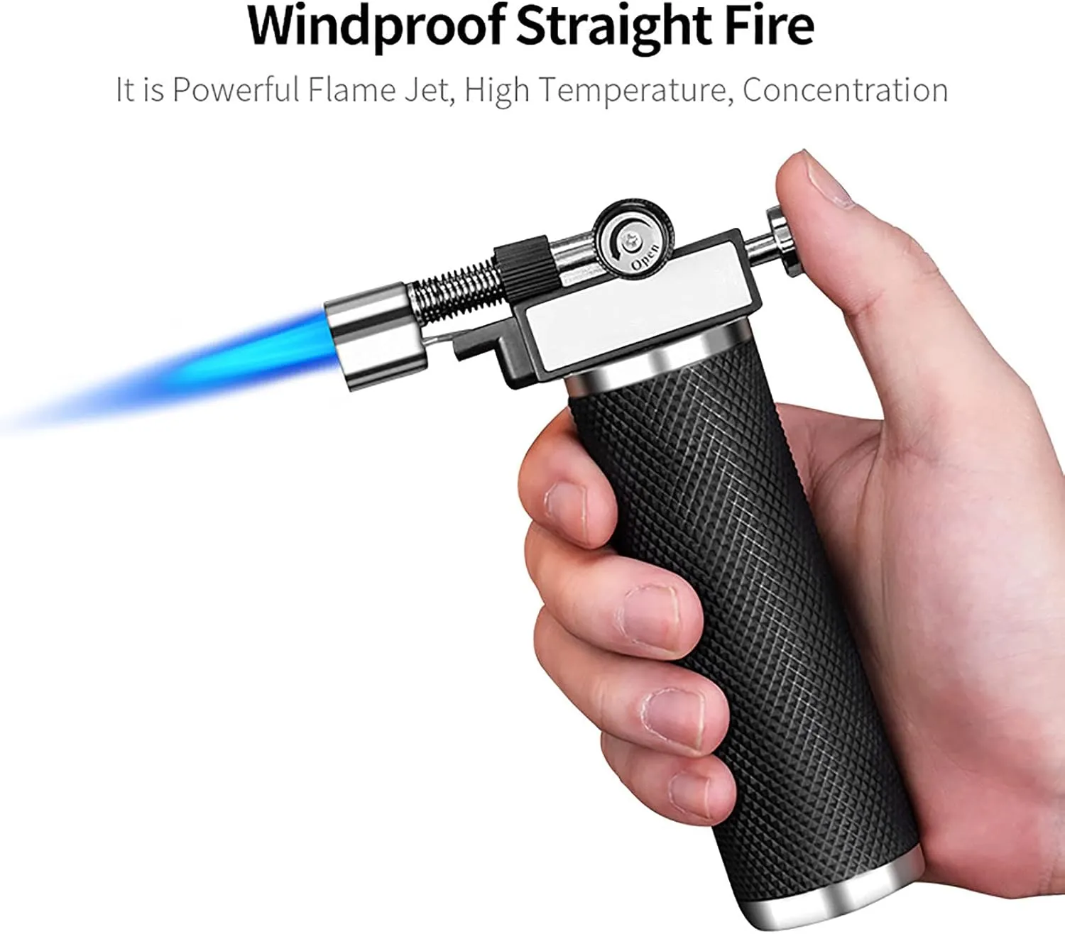 Butane Lighter Large Torch Firepower Adjustable Lockable Gas Refillable Windproof Lighter Jet Flame for Cigar Kitchen BBQ Camping