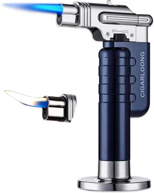 Butane Lighter Large Torch Firepower Adjustable Lockable Gas Refillable Windproof Lighter Jet Flame for Cigar Kitchen BBQ Camping