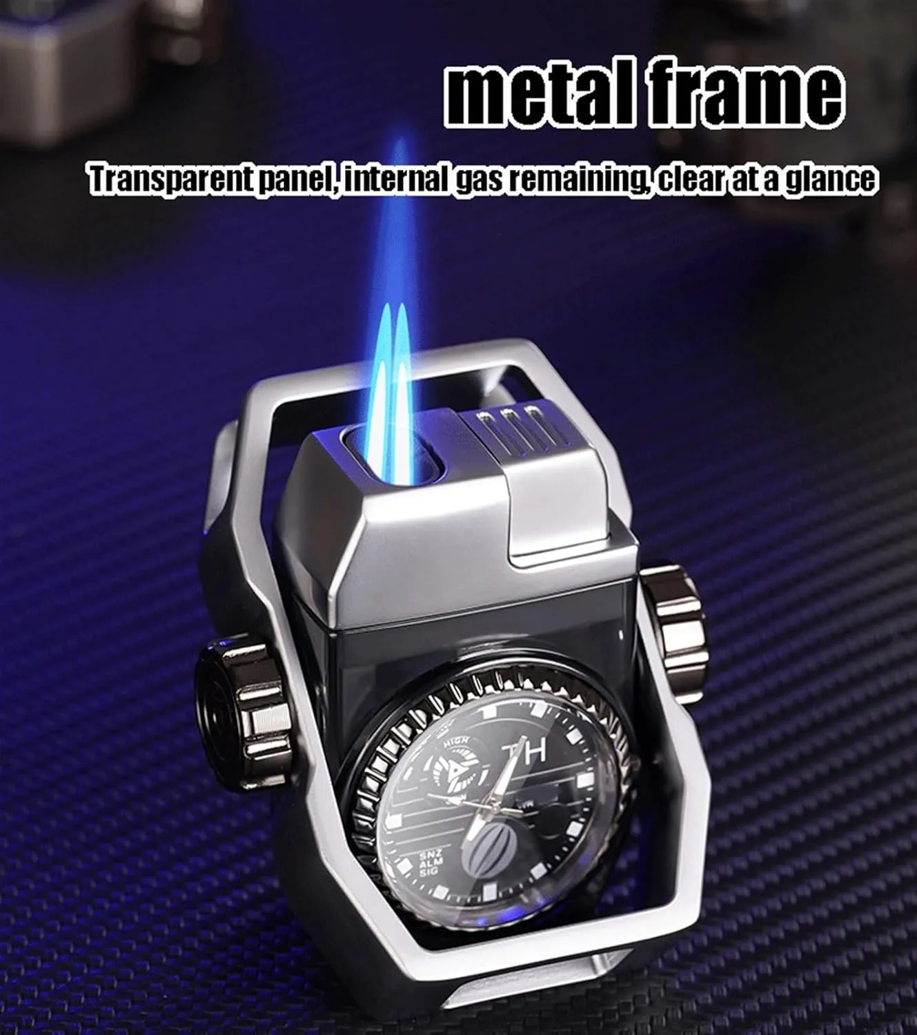 Butane Lighter, Torch Dual Flame Lighter, Adjustable Flame Size Lighter, Windproof Blue Flame Lighter (Without Butane)(Blacka)
