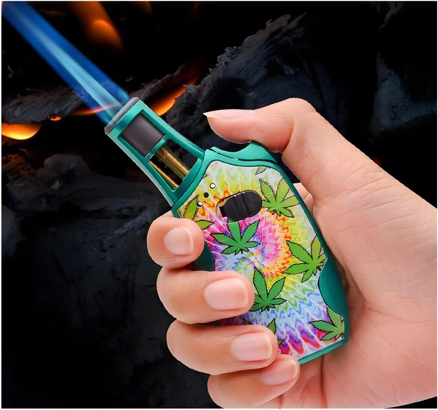 Butane refillable Transparent Windproof Lighter, blowtorch Lighter, refillable igniter with Continuous Flame Lock, Adjustable Flame Intensity(Color 1)