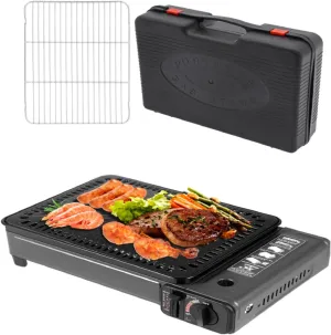Butane Stove with Grilling Net and Grill Tray, Portable Butane Camping Stove Lpg Tank Korean BBQ Grill Portable Tabletop Gas Korean Grill for Camping, Home, Restaurants