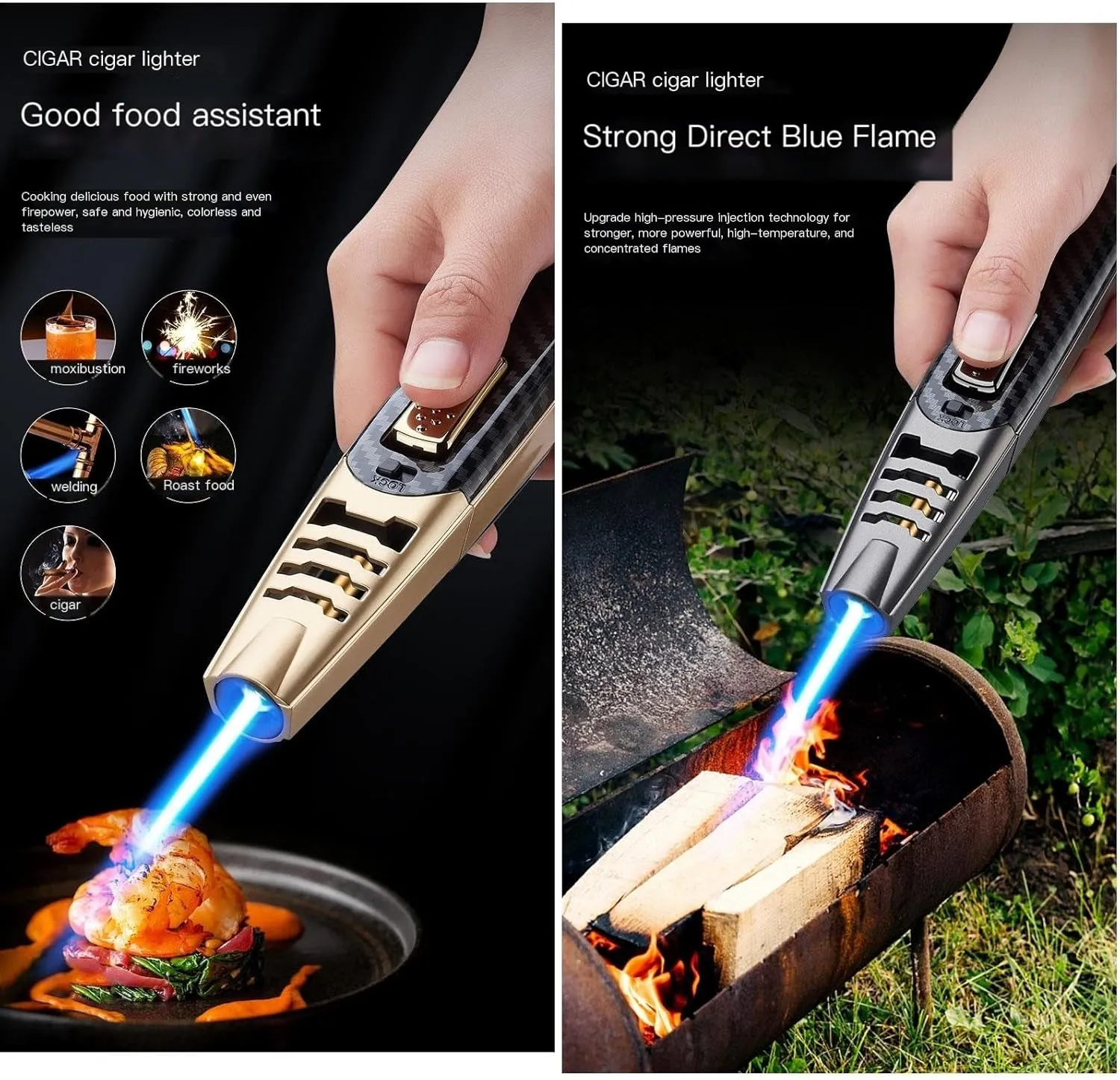 Butane Torch Lighter, 6-inch Refillable Pen Lighter Adjustable Jet Flame Lighter for Grill BBQ Camping (Gas Not Included) (Color : C)