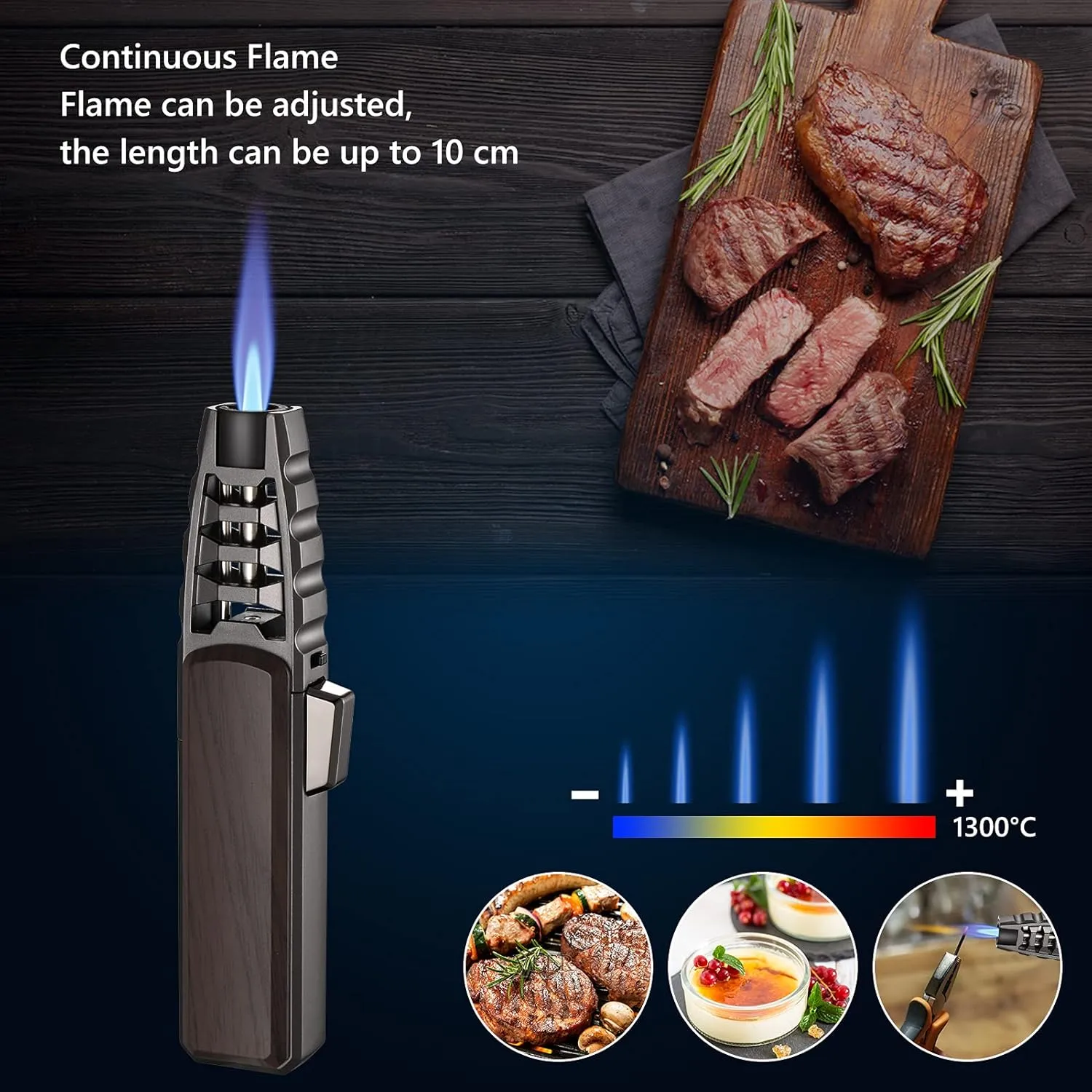 Butane Torch Lighter, Refillable Kitchen Cooking Torch Windproof Adjustable Flame Solar Beam Torch HARYGATE Blow Torch with Safety Lock for Baking Creme Brulee