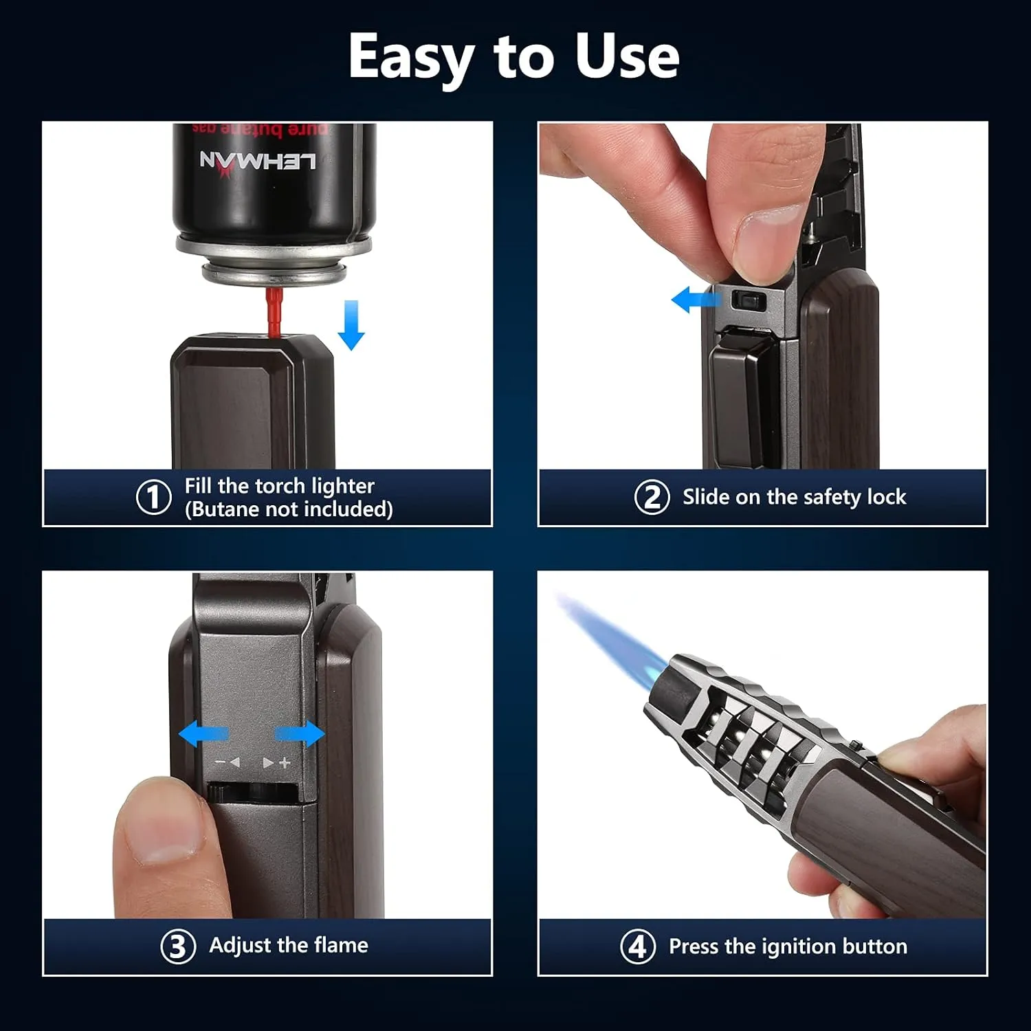 Butane Torch Lighter, Refillable Kitchen Cooking Torch Windproof Adjustable Flame Solar Beam Torch HARYGATE Blow Torch with Safety Lock for Baking Creme Brulee