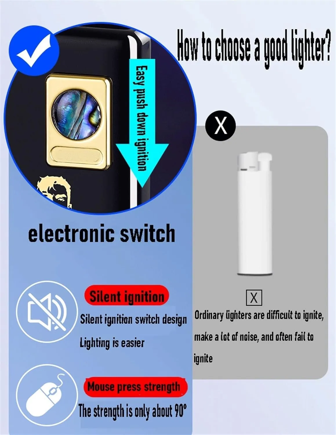 Butane Torch Lighter, Silent Ignition Lighter, Windproof Open Flame Lighter, Metal Lighter, Butane Lighter (Without Butane)(Red A)