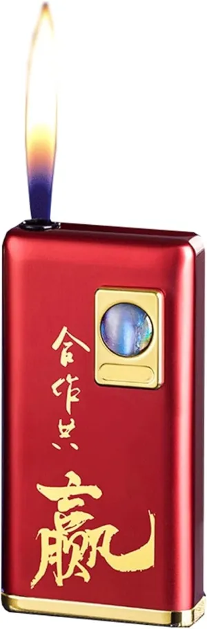 Butane Torch Lighter, Silent Ignition Lighter, Windproof Open Flame Lighter, Metal Lighter, Butane Lighter (Without Butane)(Red A)