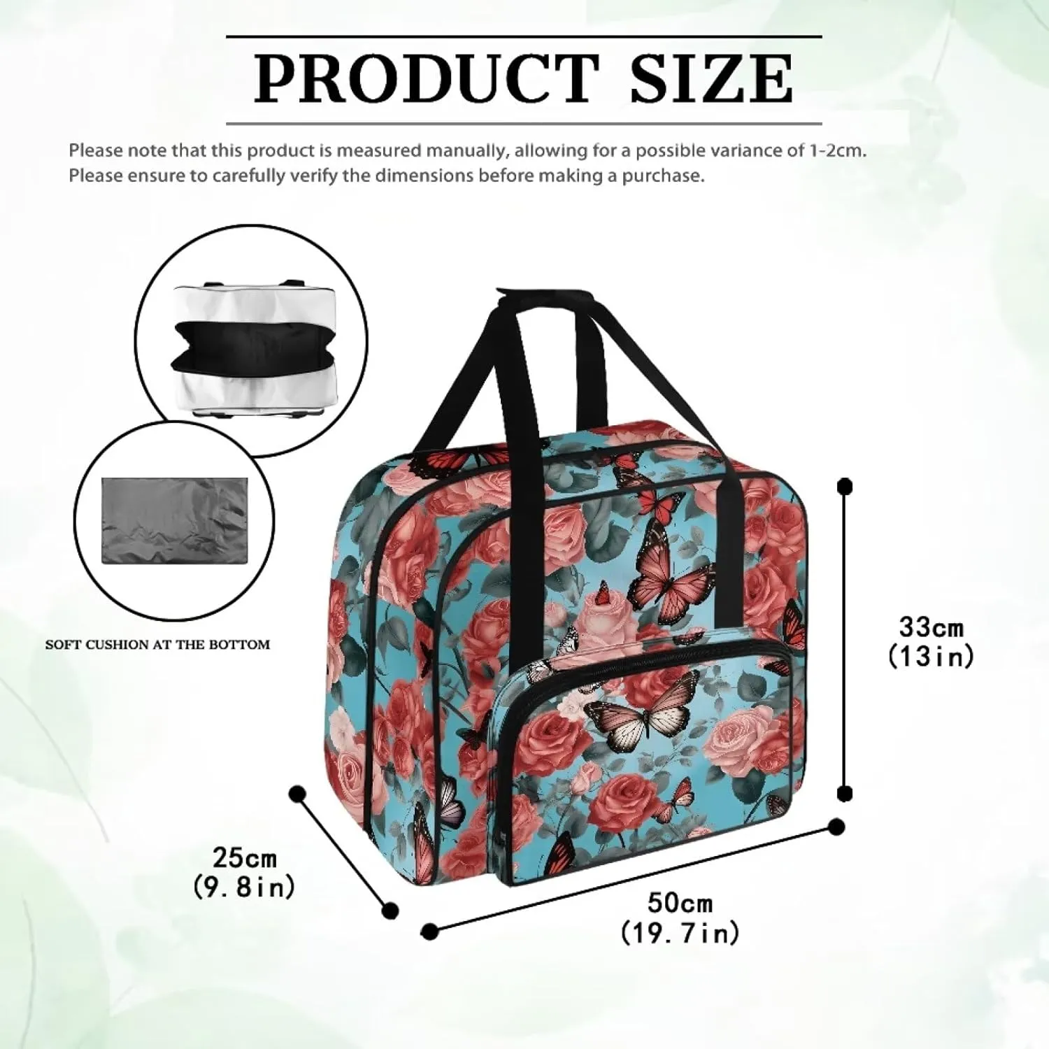 Butterfly Flower Sewing Machine Handbag Suitcase Travel Storage Bag Sewing Machine Carrying Case with Pockets, Portable Sewing Case for Outdoor Traveling Camping Use