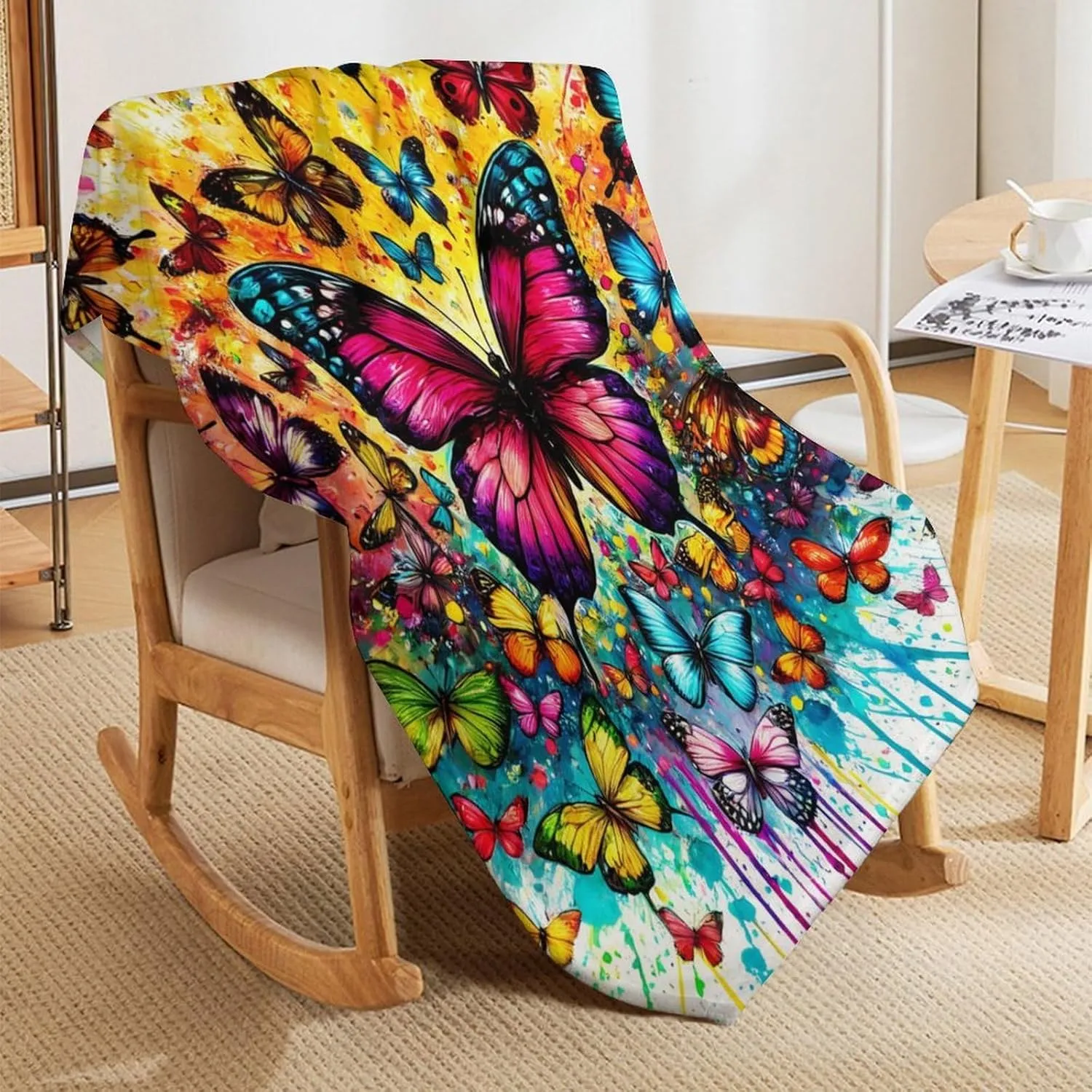 Butterfly Throw Blanket - Soft Flannel Butterfly Blankets for Girls & Boys - Warm Throw for All Seasons - 50"x40"