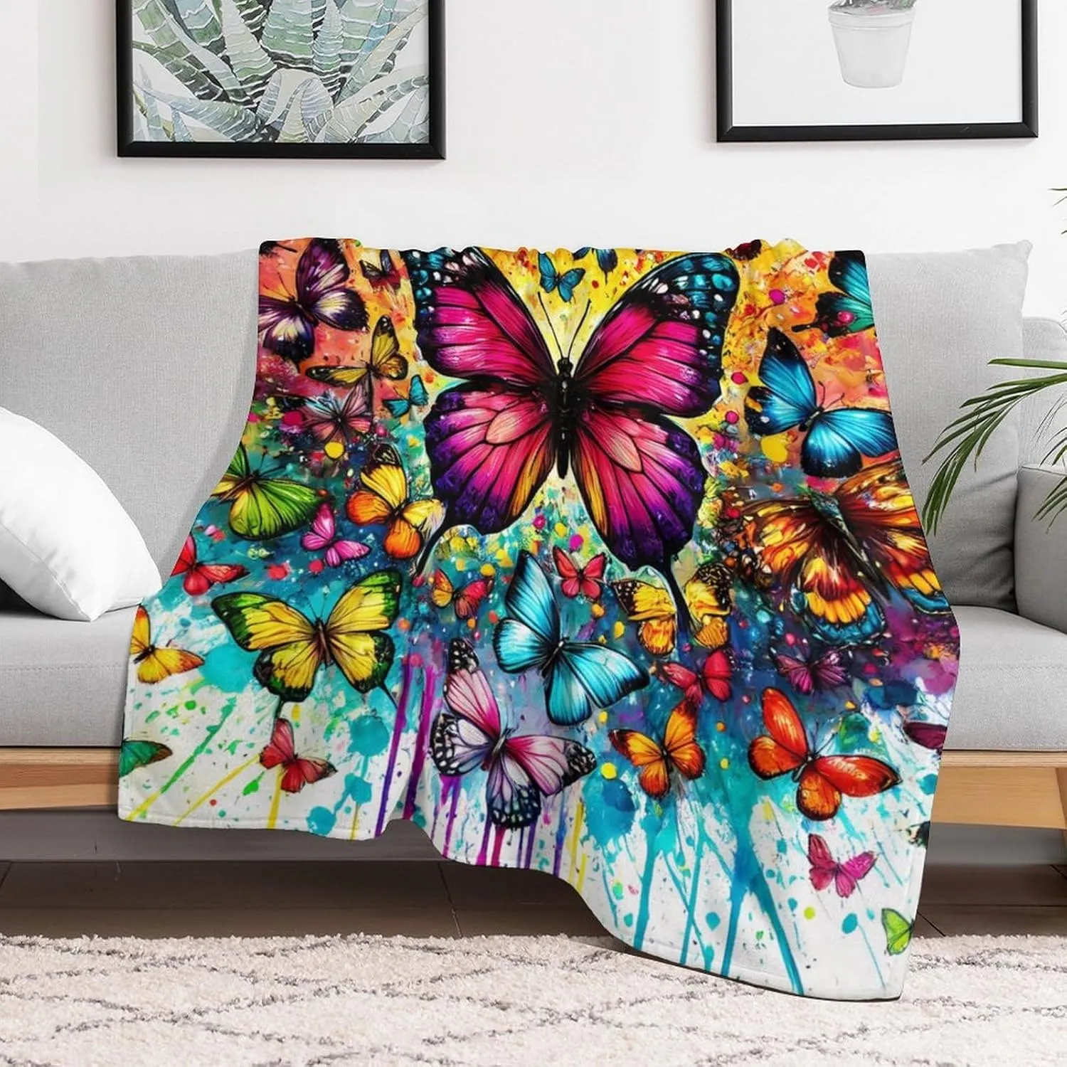 Butterfly Throw Blanket - Soft Flannel Butterfly Blankets for Girls & Boys - Warm Throw for All Seasons - 50"x40"