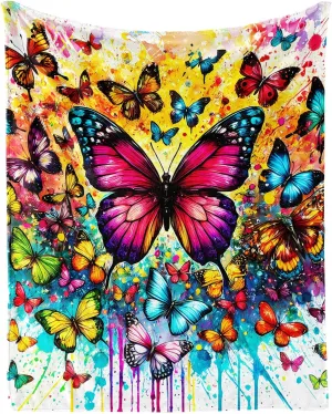 Butterfly Throw Blanket - Soft Flannel Butterfly Blankets for Girls & Boys - Warm Throw for All Seasons - 50"x40"
