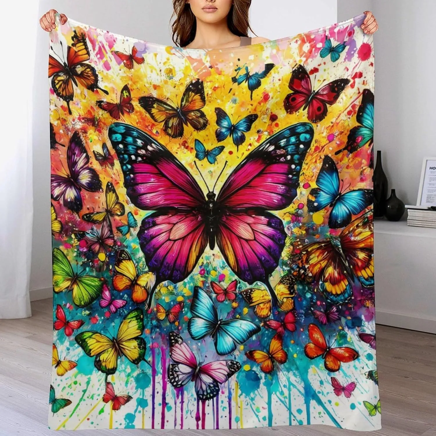 Butterfly Throw Blanket - Soft Flannel Butterfly Blankets for Girls & Boys - Warm Throw for All Seasons - 50"x40"