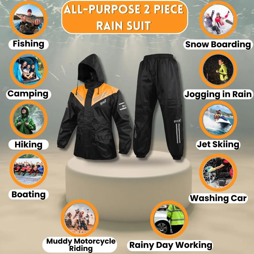 BYKR Waterproof Outdoors Motorcycle Rain Suits for Men & Women Cycling 2-Piece Breathable & Windproof Wet Weather Protection