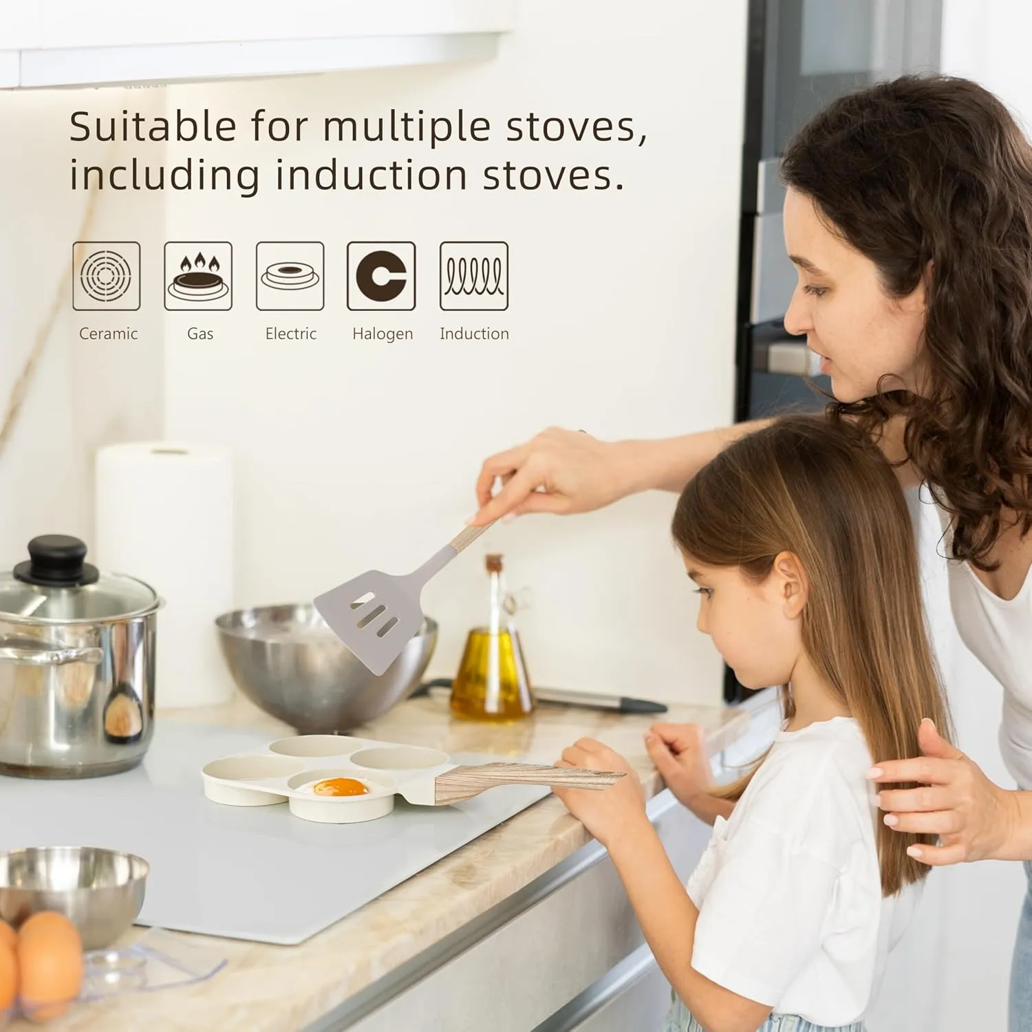 Caannasweis 20Pcs Cookware Sets, Nonstick Pots and Pans Set, Granite Induction Cookware, Non Stick Kitchen Cooking Set, Cream White Egg Pan Set, PFOS PFOA Free