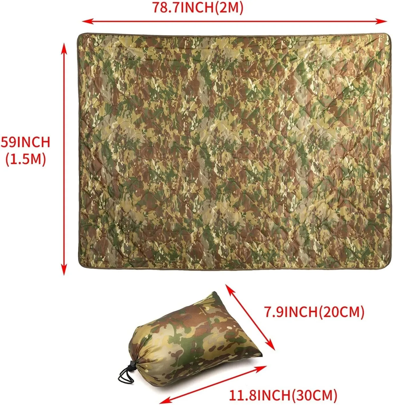 Camouflage Quilt Camping Blanket Beach Hiking Tourist Mattress Pad Portable Travel Picnic Mat Ground Sheet Sleep Cover (Color : CP, Size : A)