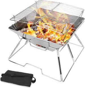 Camp Stoves,Foldable Duty Camping Stove,with Cooking Grill,Portable Charcoal Stove,Stainless Steel Wood Burning Stove, for Camping, Hiking, Backpack and BBQ