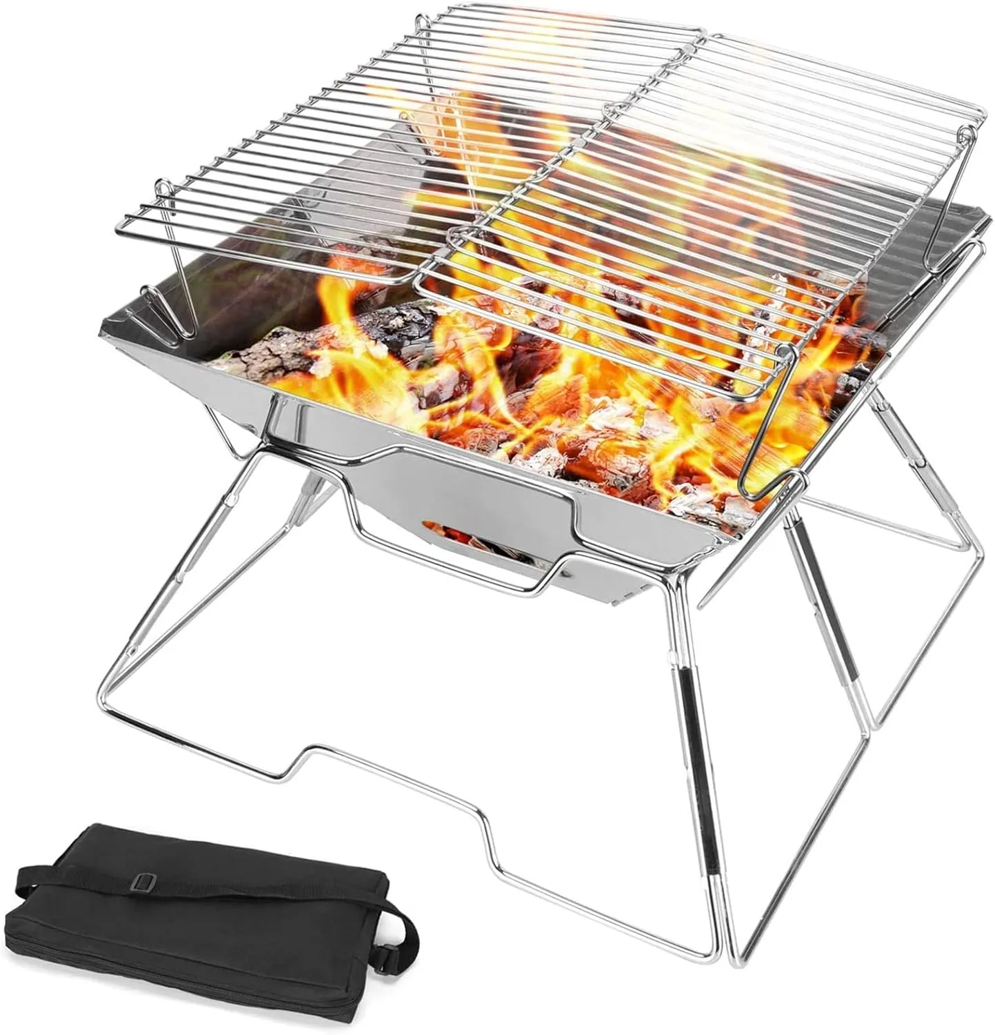 Camp Stoves,Foldable Duty Camping Stove,with Cooking Grill,Portable Charcoal Stove,Stainless Steel Wood Burning Stove, for Camping, Hiking, Backpack and BBQ