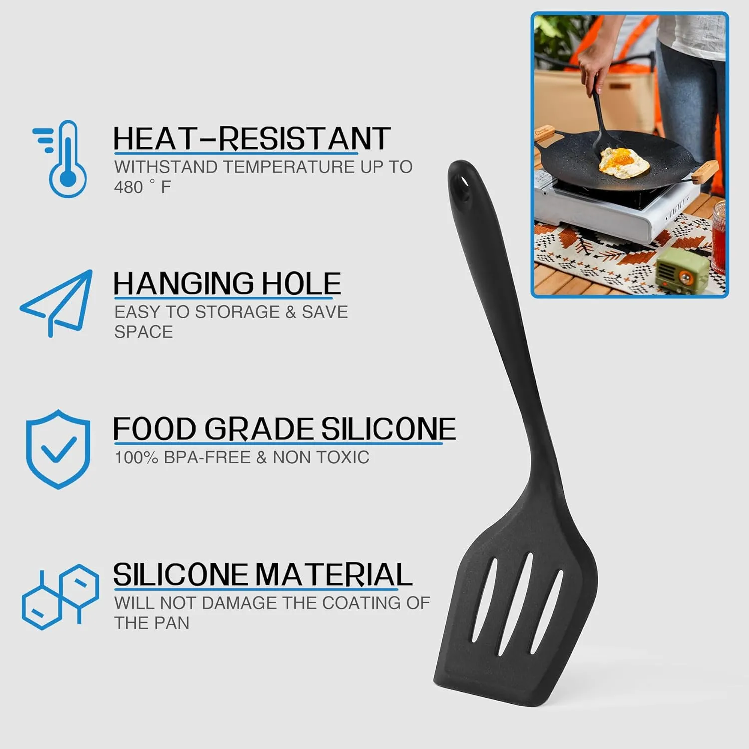 Camping Cooking Essentials Utensils Set - Camp Cookware Kitchen Accessories Kit, Camper Gear Must Haves, Stainless Steel & Silicone, RV Car Portable Outdoor Equipment Tool