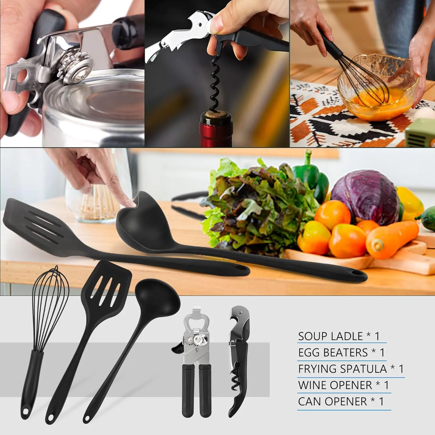 Camping Cooking Essentials Utensils Set - Camp Cookware Kitchen Accessories Kit, Camper Gear Must Haves, Stainless Steel & Silicone, RV Car Portable Outdoor Equipment Tool