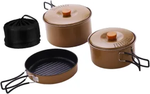 Camping Cooking Kit with 3 Stainless Steel Pots and Pans and Carry Bag for Outdoor Activities