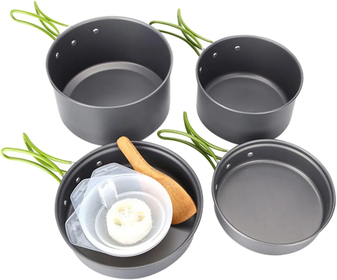 Camping Cooking Supplies 1 Set of Cookware Non-Slip Grip Insulated Plastic Handle Multifunctional Outdoor Cooking Tools for Family