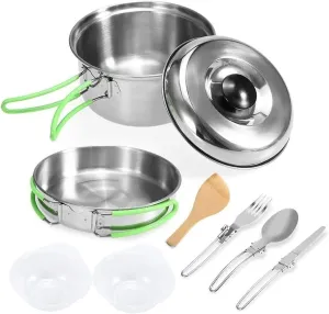 Camping Cookware Mess Kit, Picnic Cooking Bowl Non Stick Pot Pan Knife Spoon Set Camping Picnic Hiking Utensils